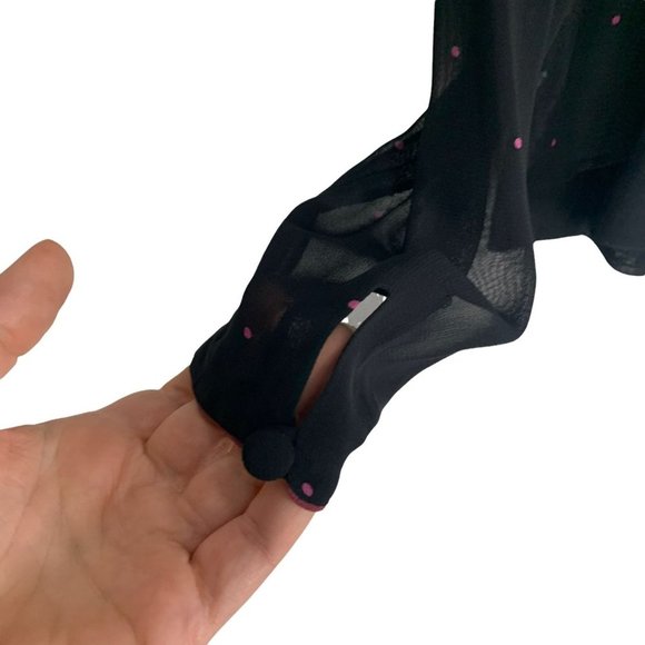 Vintage 90s Black Pink Sheer Micro Dot Long Sleeve Button Up Secretary Top Mediu - Picture 4 of 8